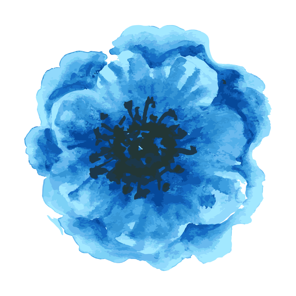 蓝色的水彩花朵