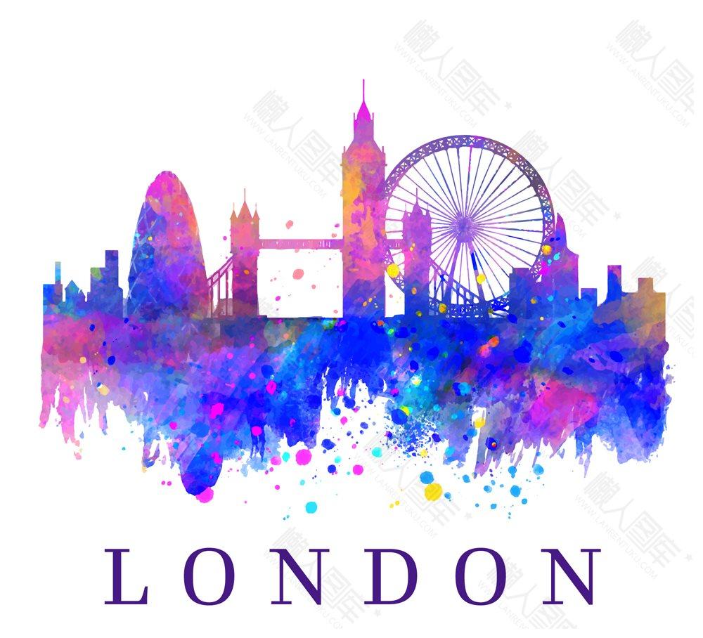 英国伦敦建筑剪影矢量图