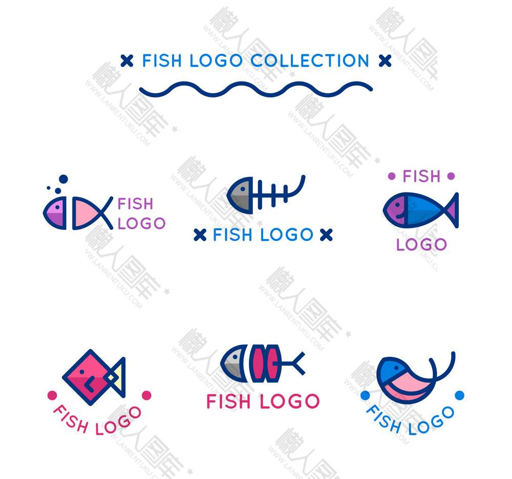 6款可爱鱼标志设计矢量图
