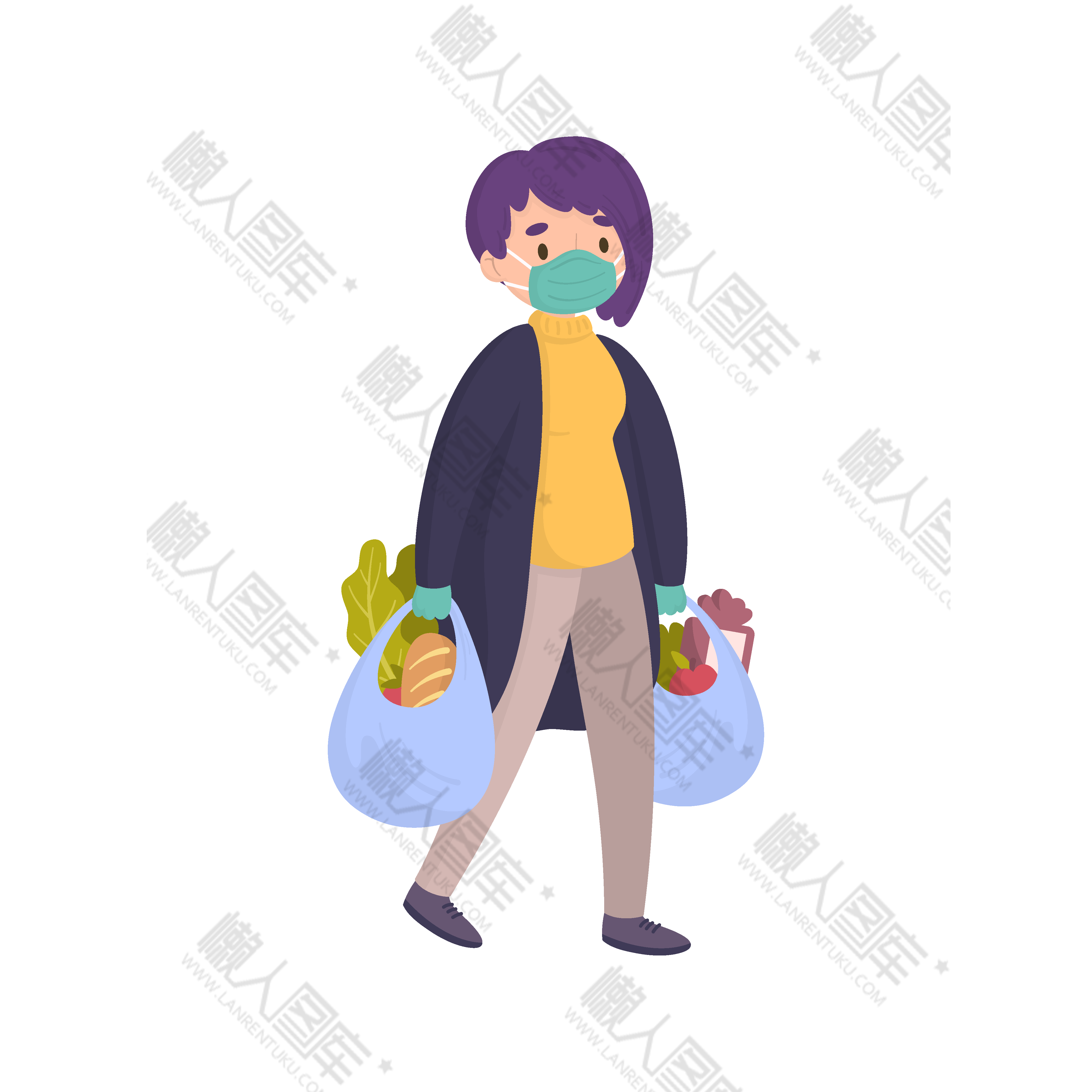 买菜女人卡通插画图1