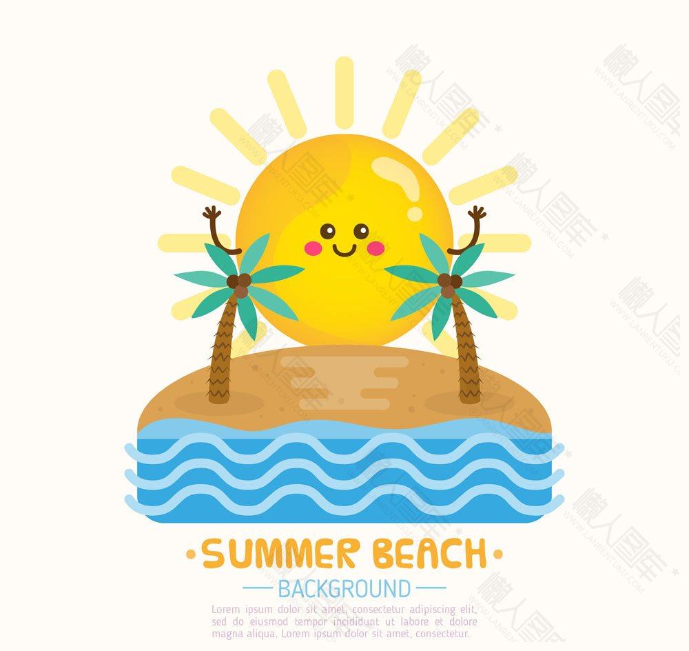 沙滩太阳插画图片